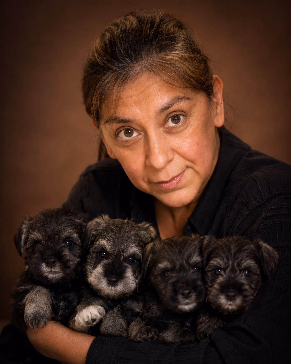 breeder tender embrace with furry mini schnauzers